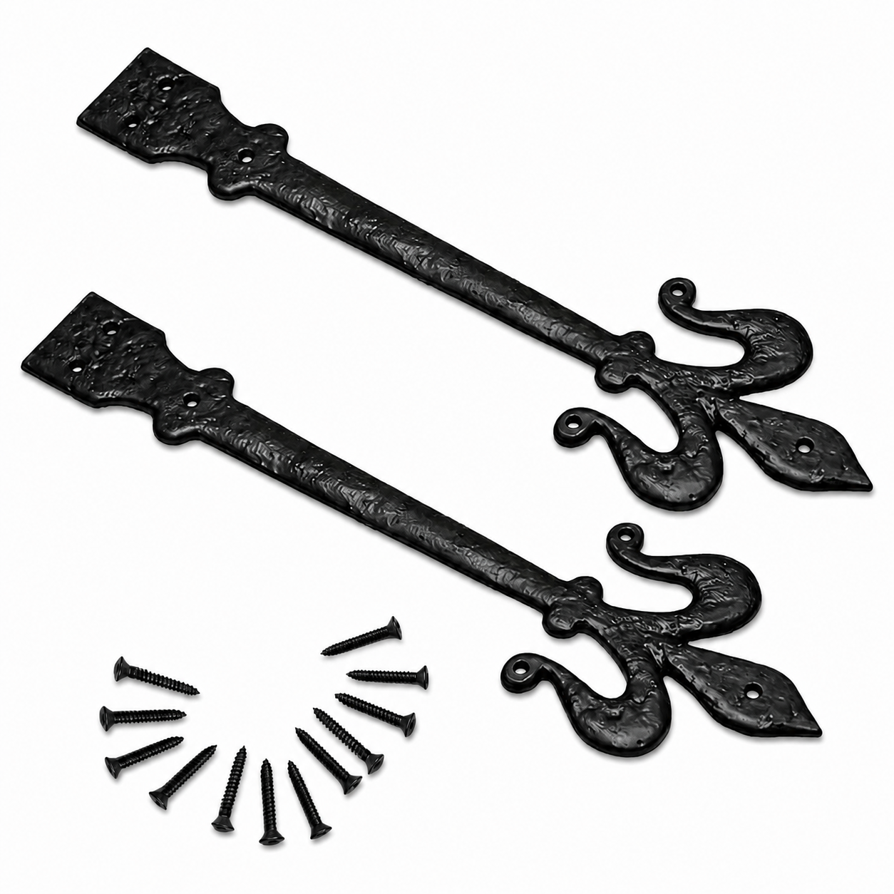0344294e-12b5-4243-87e7-0c16d426e9a9 Fleur De Lys Door Hinge Front Decorative Dummy Black Antique 400mm (16") Pair - Image 1