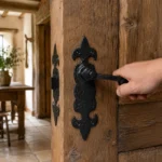 Black Antique Fleur De Lys Cast Iron Lever Lock or Latch Door Handle Set - Image 2