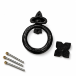 Ring Door Knocker 95MM Black Antique Cast Iron Fleur De Lys Design with Fixings