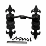 Black Antique Fleur De Lys Cast Iron Lever Lock or Latch Door Handle Set