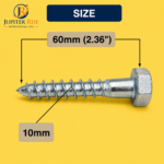 Coach Screws M10 x 60mm Zinc Plated Hexagon Head Wood Screw Lag Bolts - 4 Pack - Image 2