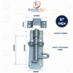 Heavy Duty 1A Brenton Padbolt 4" 6" 8" With Elongated Keep Galvanised For Garden - Image 3