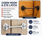 Cast Iron Cabin Hook and Eye 3" to 12" Heavy Duty Plain Latch Black Galvanised - Image 4
