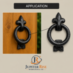 Ring Door Knocker 95MM Black Antique Cast Iron Fleur De Lys Design with Fixings - Image 2