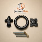 Ring Door Knocker 95MM Black Antique Cast Iron Fleur De Lys Design with Fixings - Image 4