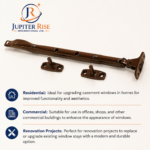 Window Casement Stay 10 inch Brown Wooden Frame Casement Arm Stay Latch Catch - Image 4