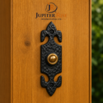 Door Bell Push Fleur De Lys Design Black Antique 120 mm x 30 mm with Fixings - Image 2