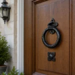 Ring Door Knocker 95MM Black Antique Cast Iron Fleur De Lys Design with Fixings - Image 2