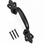 Black Antique Cast Iron Ornate Fleur-de-Lys Pull Handle for Door, Gate or Shed