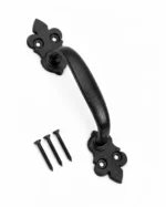 Black Antique Cast Iron Ornate Fleur-de-Lys Pull Handle for Door, Gate or Shed