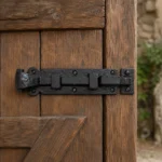 Black Antique Cast Iron Ornate Tudor Cranked & Straight Door Bolt - Image 2