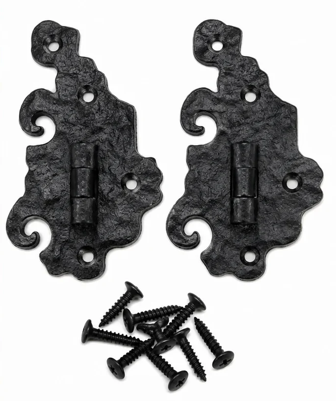 ChatGPT-Image-Jul-12-2026-12_17_12-PM-1 Black Antique Cast Iron 2.5" 110mm Ornamental Unequal Hinge 1 Pair - Image 1
