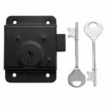 Rim Press Lock 3" x 4" Face Fix Shed Door Lock – Black with 2 Keys & Fixings