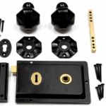 Traditional Rim Lock with Oval Round Octagonal Black Cast Iron Door Knob Set Kit