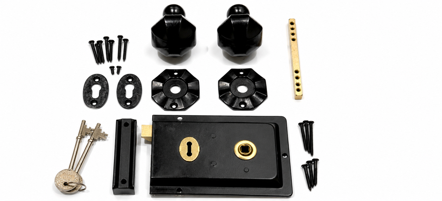 ChatGPT Image Jul 19, 2026, 12_08_00 AM (2) Traditional Rim Lock with Oval Round Octagonal Black Cast Iron Door Knob Set Kit - Image 1