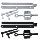 GALVANISED or BLACKED ADJUSTABLE FIELD FARM GATE STRAP HINGE SETS 12"-18" or 24"