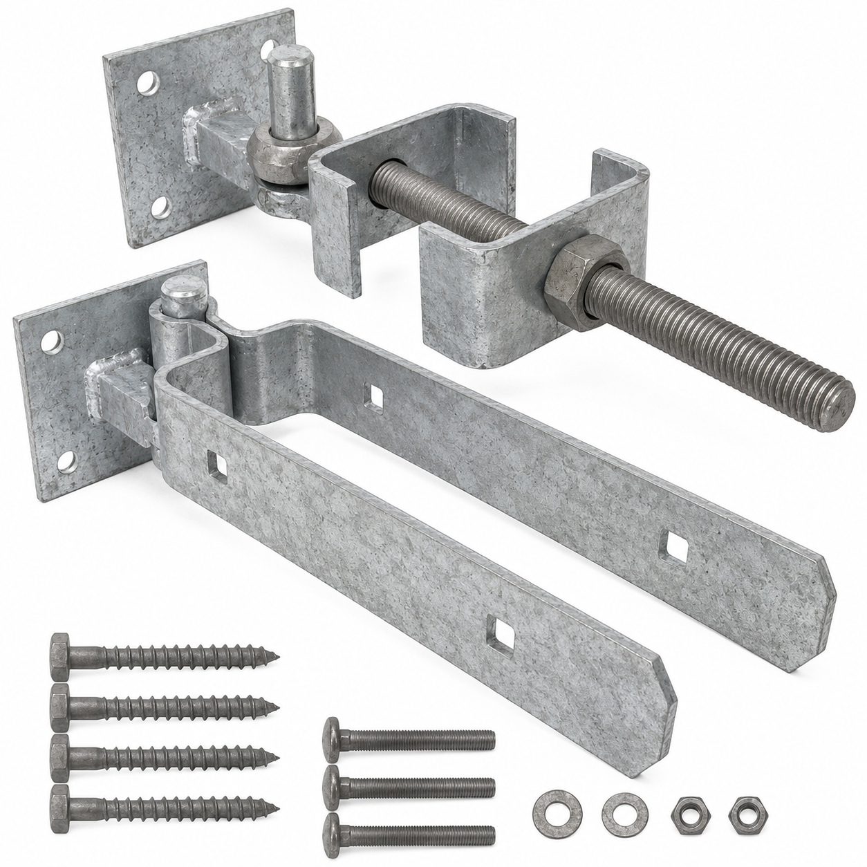 ChatGPT Image Jul 23, 2026, 09_59_49 AM Galvanised 4pc Heavy Duty Adjustable Field Gate Hinge Set With Hook On Plates - Image 1