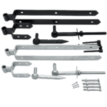 Field Gate Double Strap Hinge Set 12" 18" 24" Hook to Drive Bolt Galv. Black
