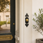 Door Bell Push Fleur De Lys Design Black Antique 120 mm x 30 mm with Fixings - Image 2
