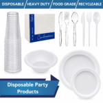 Disposable Party Products Plastic Plates White Napkins Plastic Cutlery Reusable