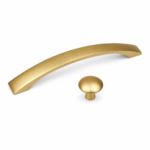 Brushed Brass Cabinet Handle & Knob Gold Curved Round Cupboard Drawer