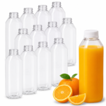 MT Products Empty Clear PET Plastic Juice Bottles with Caps 16 oz - Pack of 12