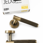 Jedo Collection Antique Brass Venice Lever Handle on rose | JV852AB