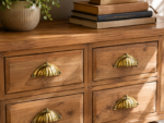 4 x Set Brass Cast Drawer Pull Handle Fluted Sunrise Scallop Antique Style - Image 2