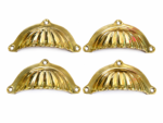 4 x Set Brass Cast Drawer Pull Handle Fluted Sunrise Scallop Antique Style