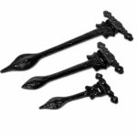 Traditional Black Antique Cast Iron Spear Ornate Decorative Tee Hinges Pair