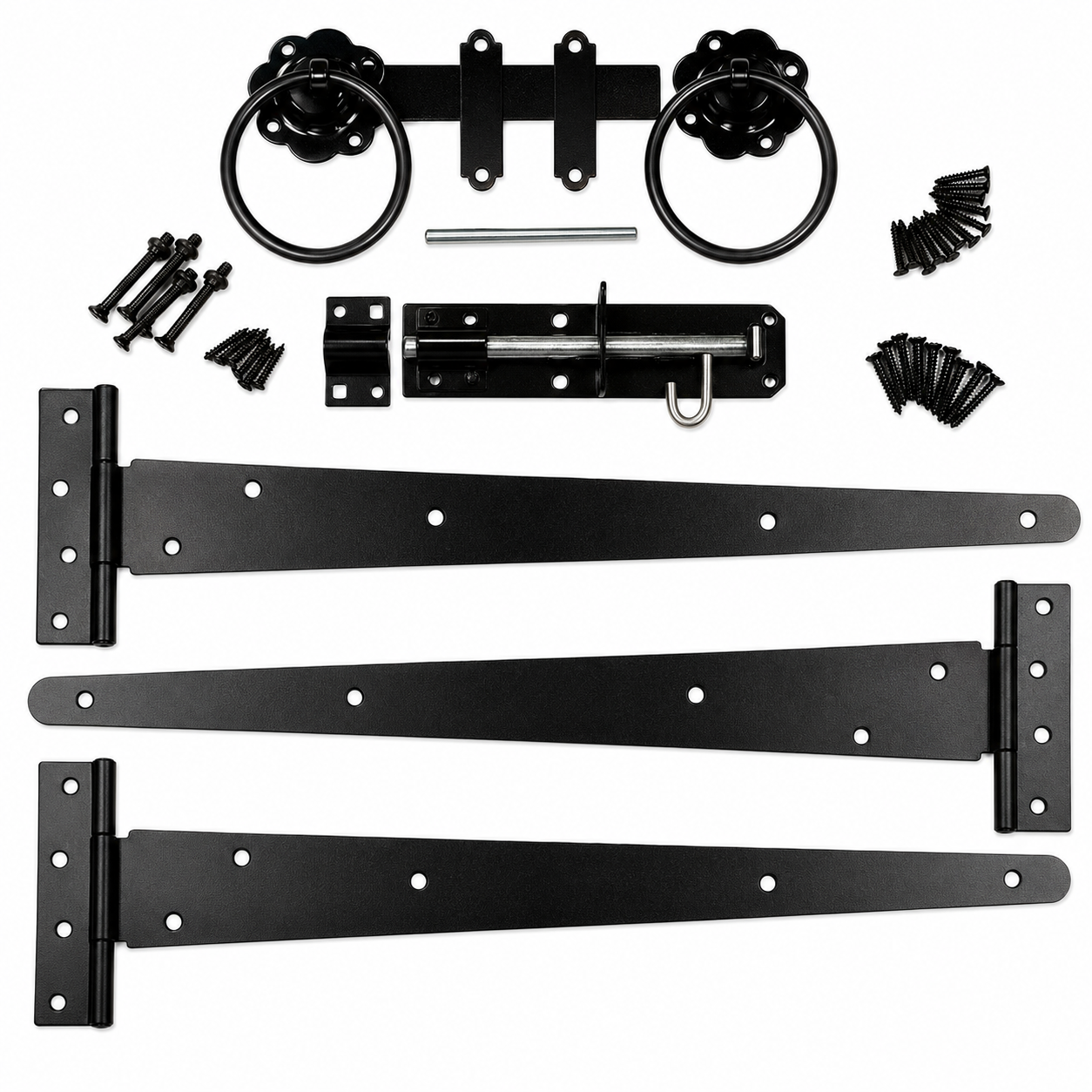 f3e2f9b4-c9a6-458d-8ea3-e8f7772d1926 Side Gate Fixing Kit Ring Latch Brenton Bolt Tee Hinge 10" (3) Garden Gate Black - Image 1