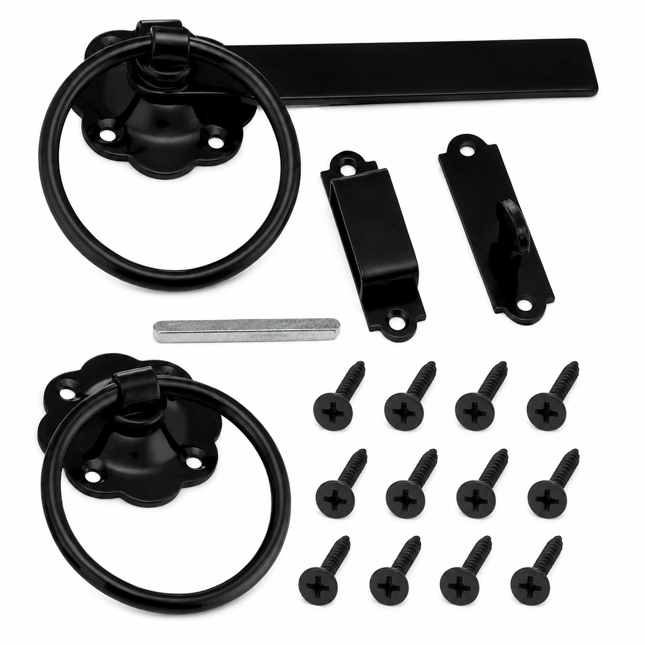 fbfe7c86-3b23-4151-a419-b635e1fbb07d Plain Ring Gate Latch Door Catch Heavy Duty 6” Black BZP Galvanised With Fixings - Image 1