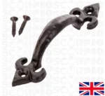 Black Antique Cast Iron Door Pull Handles 7" 175mm Heavy Fleur de Lys Ornate