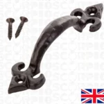 Black Antique Cast Iron Door Pull Handles 7" 175mm Heavy Fleur de Lys Ornate