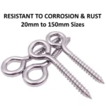 HEAVY DUTY STAINLESS STEEL SCREW IN EYE HOOKS 20mm - 150mm Marine Boat eyes Hook