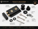 Black Rim Lock Set 6" x 4" Shed Gate Door Lock with Knobs 2 Keys & Fixings