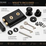 Black Rim Lock Set 6" x 4" Shed Gate Door Lock with Knobs 2 Keys & Fixings