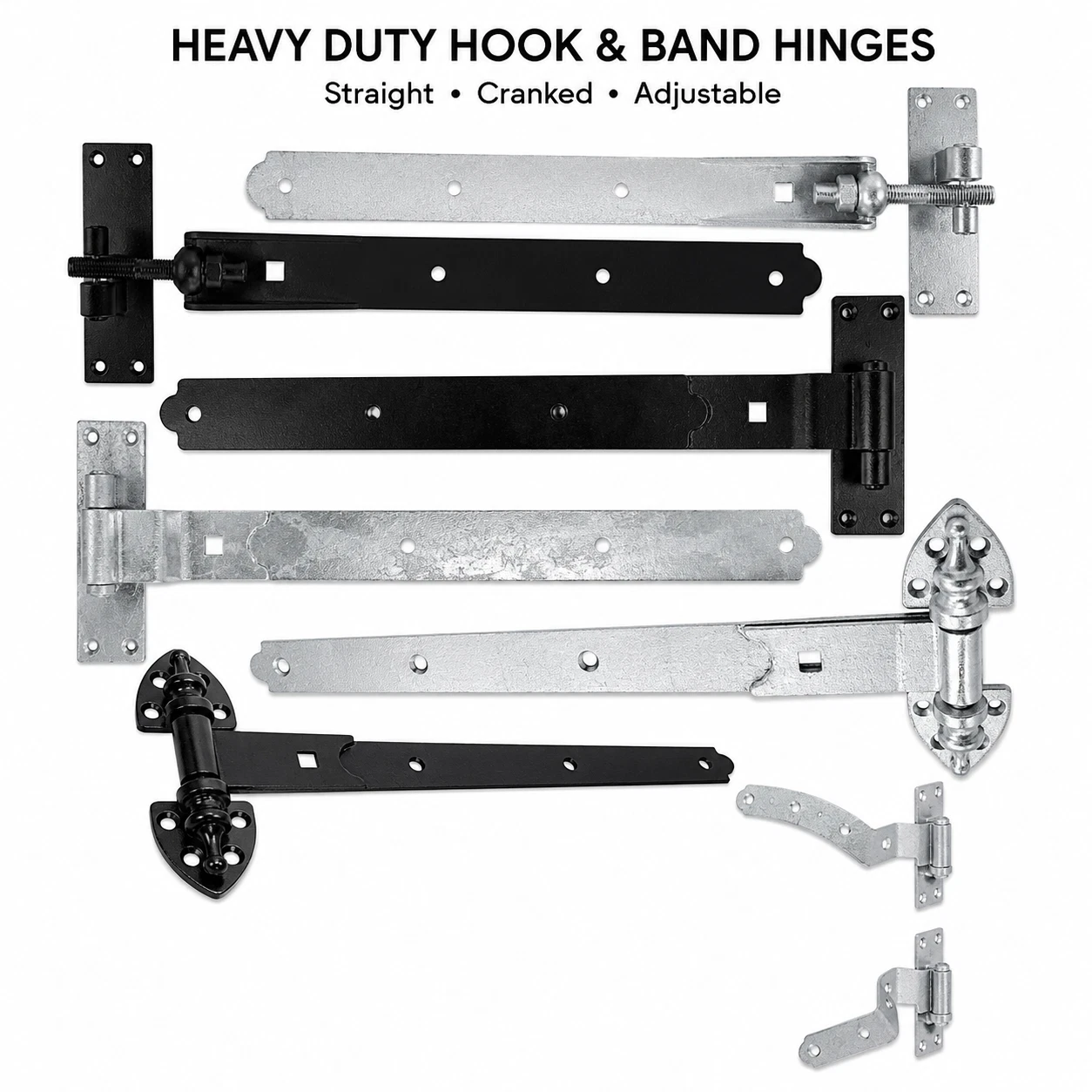 0 Hook and Band Hinges Heavy Duty Straight Cranked Adjustable Garden Shed Door - Image 1