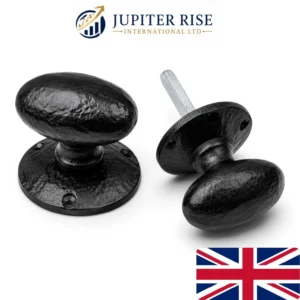 Mortice Door Knobs Oval Black Antique Sprung Cast Iron Pair Heavy Duty