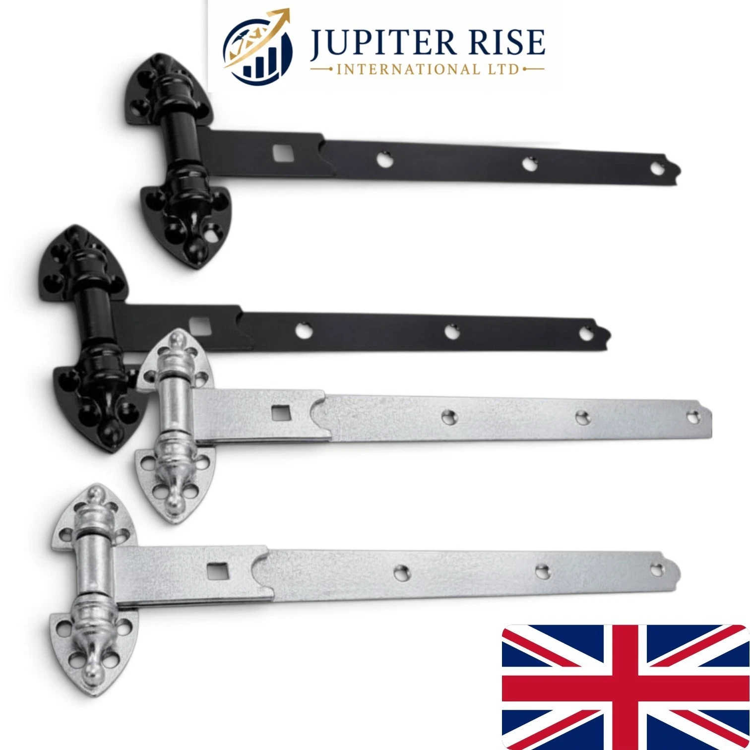 0 Heavy Reversible Gate Hinge Garage Stable Barn PAIR Galvanised Black Inc Fixings - Image 1