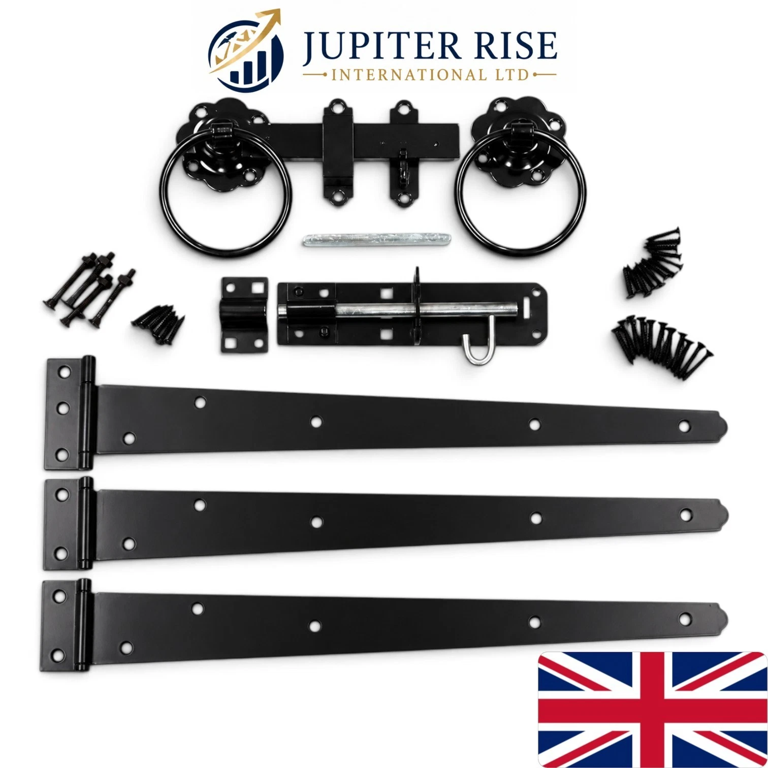 0 Ring Gate Latch Brenton Bolt 10 Inch Tee Hinges 3 Garden Gate Black - Image 1