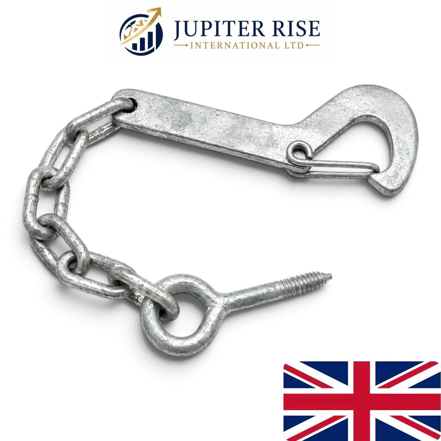0 Field Gate Hook & Eye Safety Chain Heavy Duty Galvanised 158mm Gate Fastener - Image 1