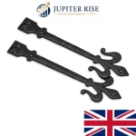 Fleur De Lys Decorative Dummy Hinge 400mm 16" Pair Black Gate Door