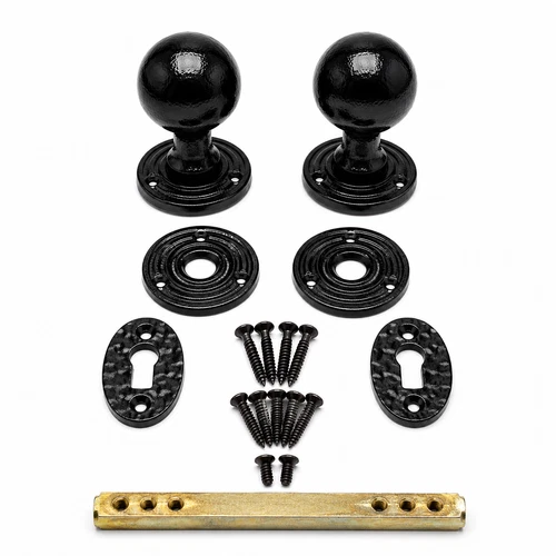 0 Black Cast Iron Door Knobs Round Oval Octagonal Antique Tudor Rim Mortice - Image 1