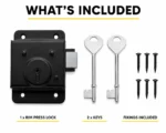 Rim Press Lock 3 x 4 Inch Face Fix Shed Door Lock Black 2 Keys - Image 2