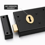 Rim Lock Deadlock Black Surface Mounted Shed Gate Door Security Lock with 2 Keys - Image 2