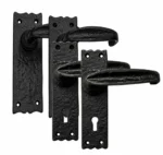Black Antique Cast Iron Lever Door Handles 6in Lock Latch Vintage - Image 2