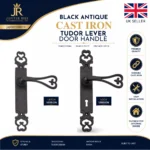 Black Antique Cast Iron Designer Tudor Lever Lock or Latch Door Handle - Image 2
