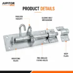 Brenton Pad Bolt Heavy Duty Gate Shed Door Black Galvanised BZP 4 6 8 10 Inch - Image 3