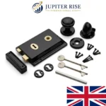 Traditional Rim Lock 6" x 4" Black Shed Door Lock with Keys Knob Set and Fixings - Image 3